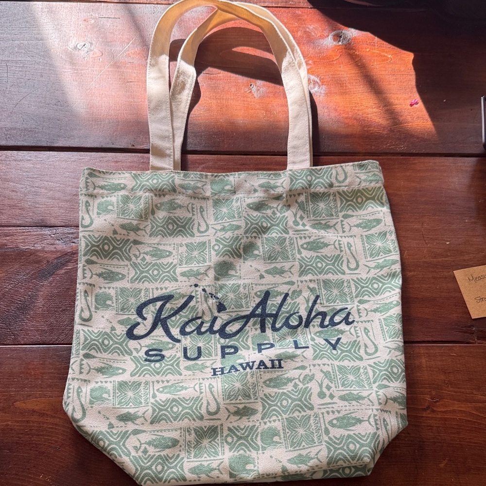 Kai Aloha Supply Green and Cream Tote Bag